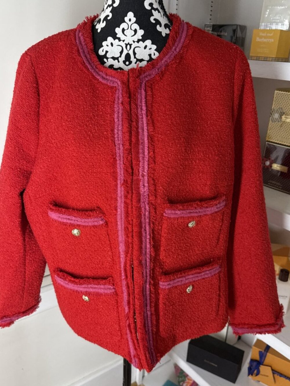 NWT NEW Talbots Designer Petites Red/Navy Blue Blazer Suit Jacket Size -18